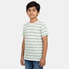 Boys Green Round Neck Graphic Print T-Shirt, Light Green, small