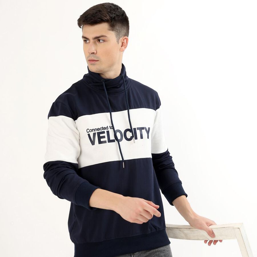 Men's Dark Navy Blue High Neck Casual Sweatshirt, नेवी ब्लू, large image number null