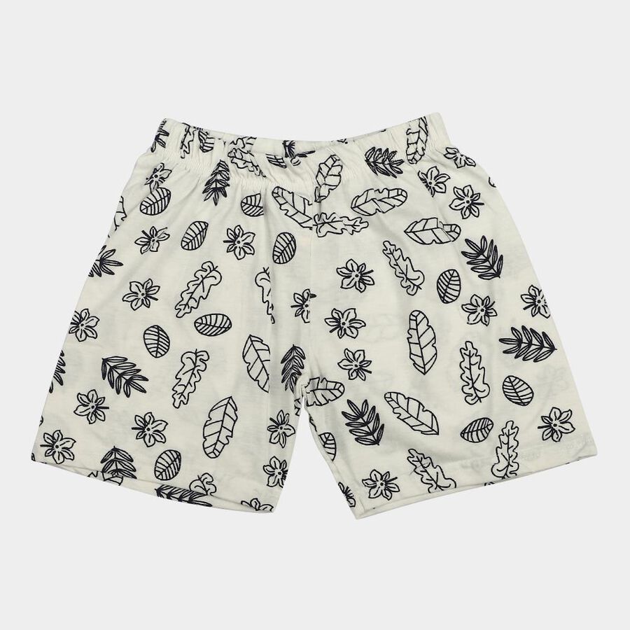 Girls' Off White Regular Fit Printed Shorts, ऑफ व्हाइट, large