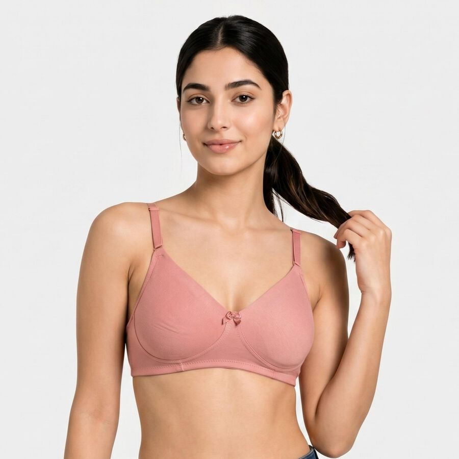Women's Pink Cotton Blend Regular Bralette Bra, Light Pink, large