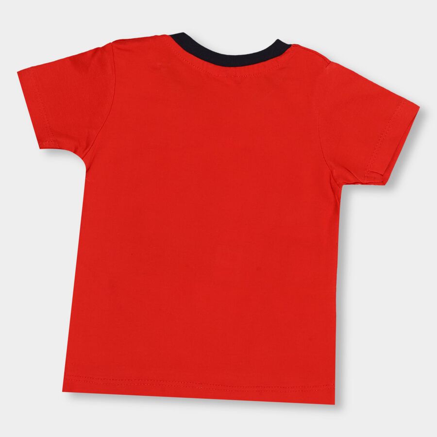 Infants' Bright Cherry Red Cotton Round Neck Casual T-Shirt, Red, large image number null