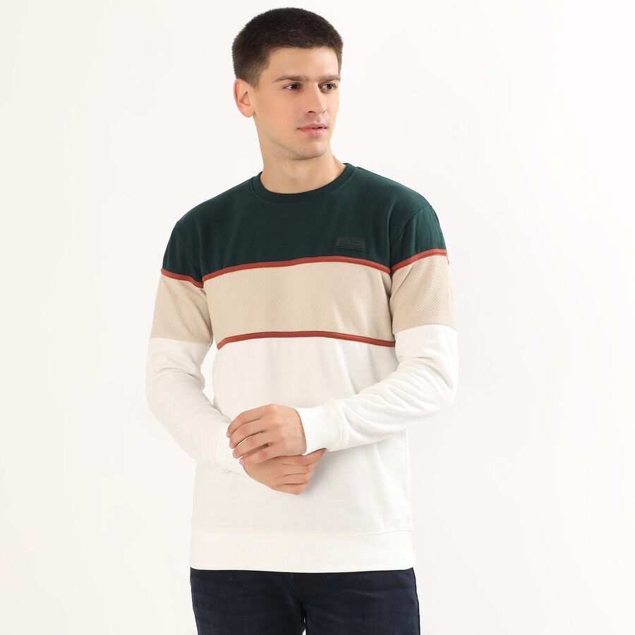 Men's Dark Green and Beige Crew Neck Casual Sweatshirt, Dark Green, large image number null