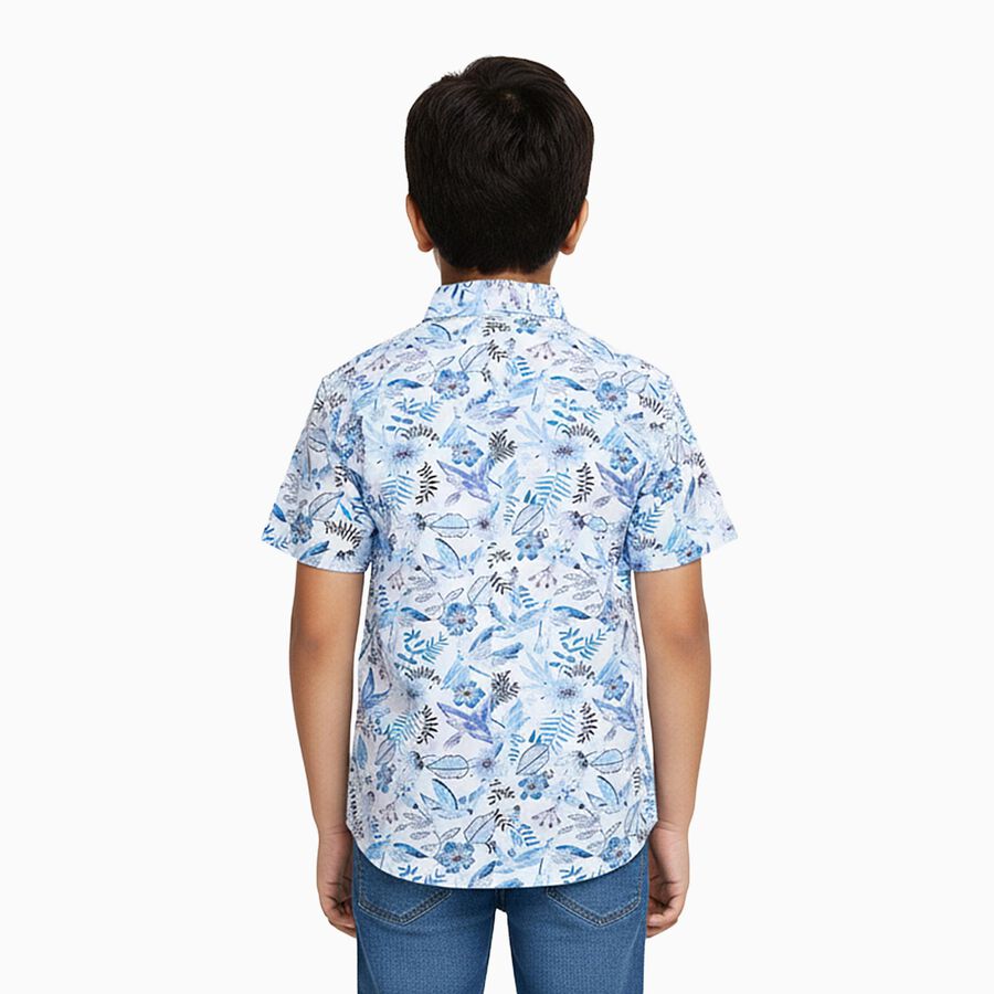 Boys' Rich Eggshell White Cotton Half Sleeve Classic Casual Shirt, सफ़ेद, large image number null