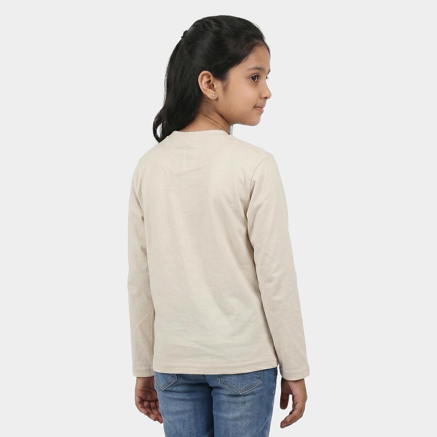 Girls Grey Round Neck Regular Top, हल्का ग्रे, large