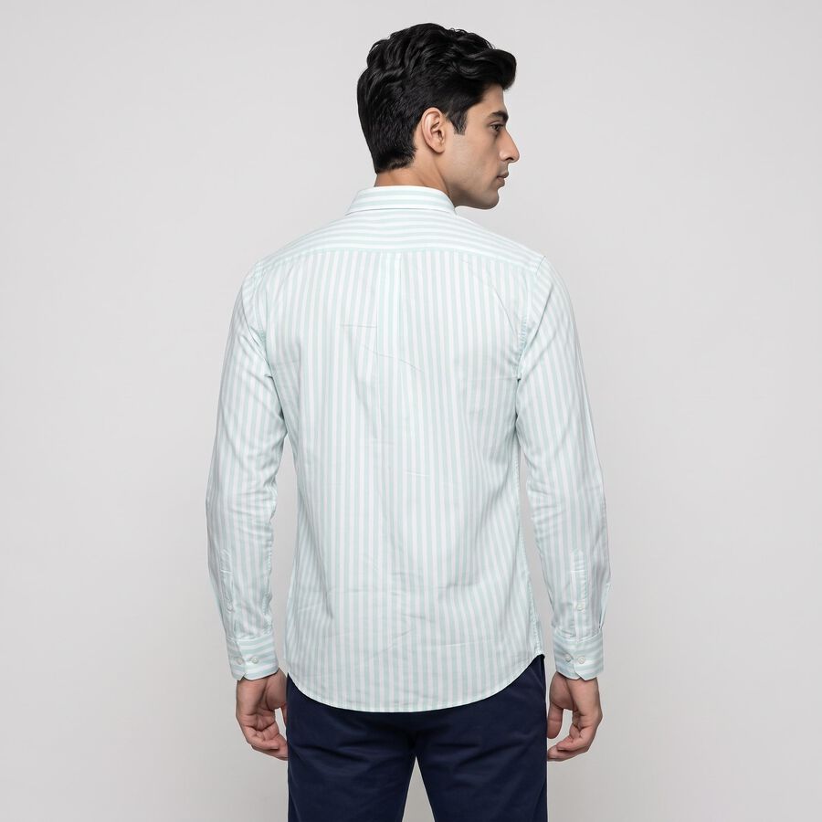 Men's Mint Green Cotton Slim Fit Striped Shirt, Light Green, large