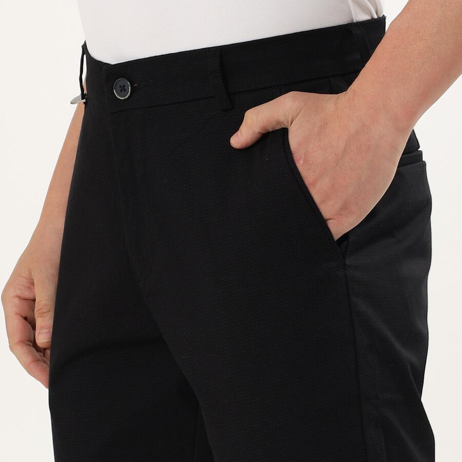 Men's Cross Pocket Slim Fit Casual Trousers, काला, large image number null
