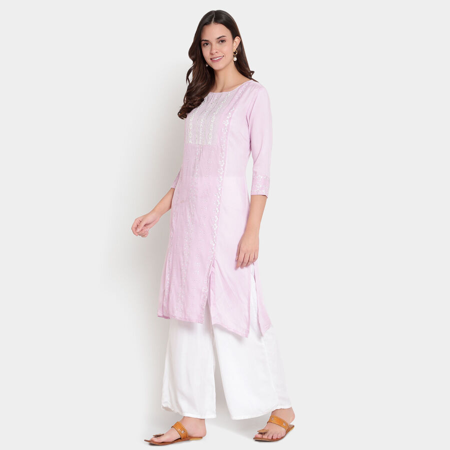 3/4th Sleeves Straight Kurta, Lilac, large image number null