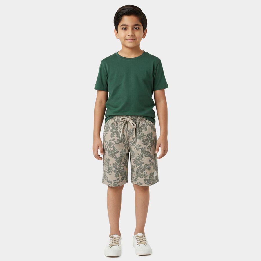 Boys' Beige Cotton Regular Fit Bermuda Shorts, Beige, large