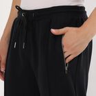 Men's Jet Black Regular Fit Zippered Track Pants, Black, small image number null