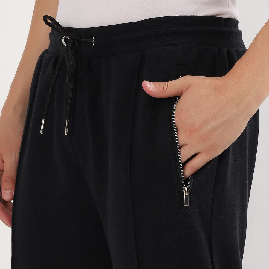 Men's Jet Black Regular Fit Zippered Track Pants, Black, large image number null