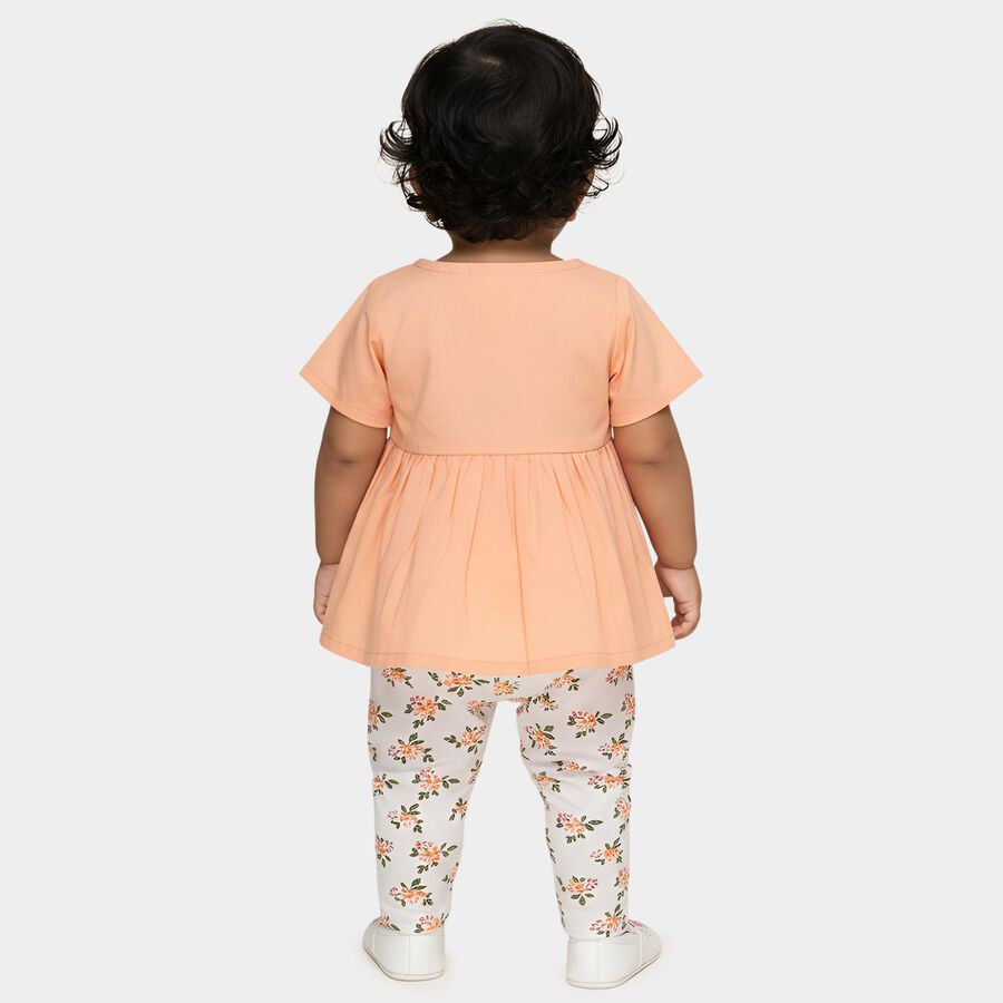 Infants' Peach Cotton Round Neck Applique Top and Capri Set, Peach, large