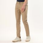 Men's Beige Slim Fit Flat-Front Casual Trousers, Khaki, small