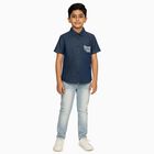 Boys Dark Denim Blue Half Sleeve Classic Casual Shirt, Mid Blue, small image number null
