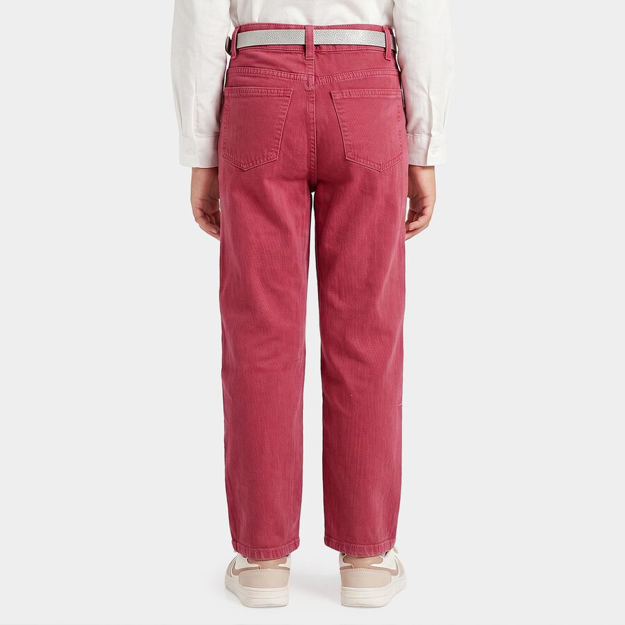 Girls Pink Straight Fit Solid Jeans, Pink, large