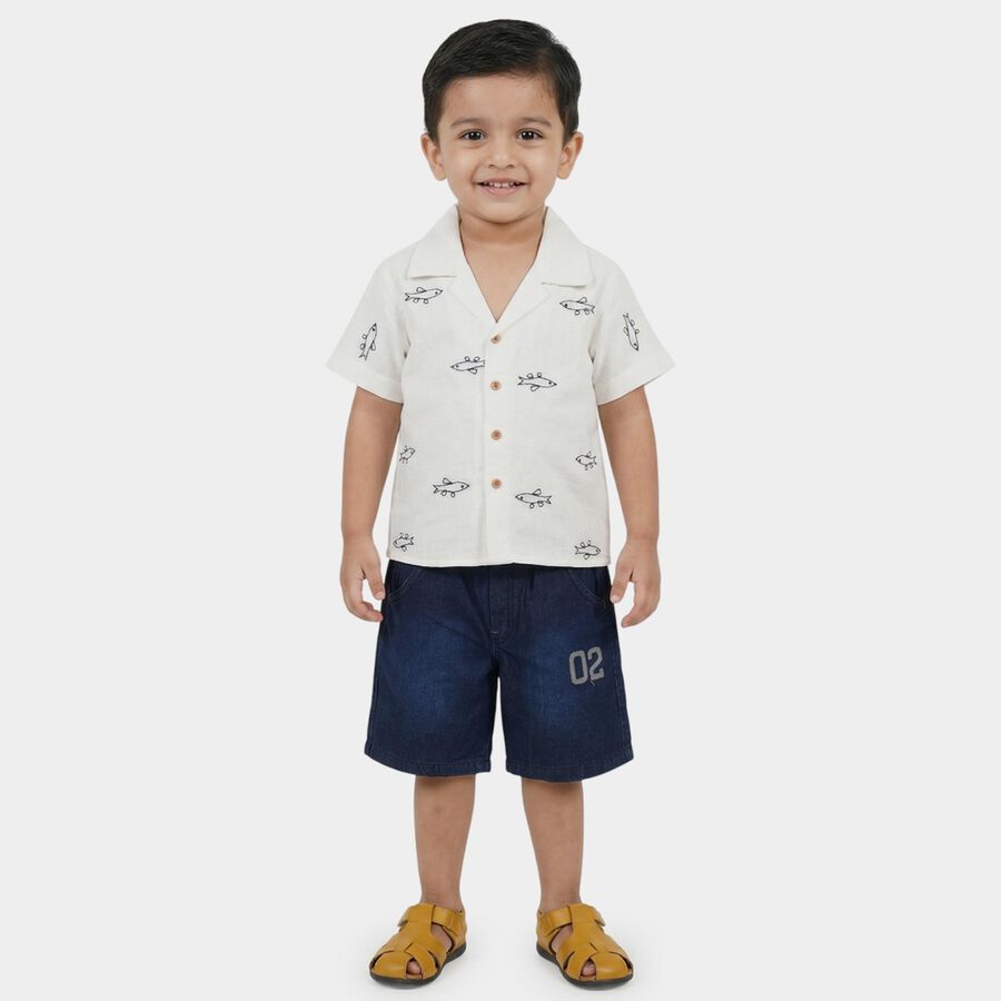 Boys White Cuban Casual Shirt, White, large