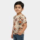 Boys Beige Cotton Round Neck Casual T-Shirt, Beige, small