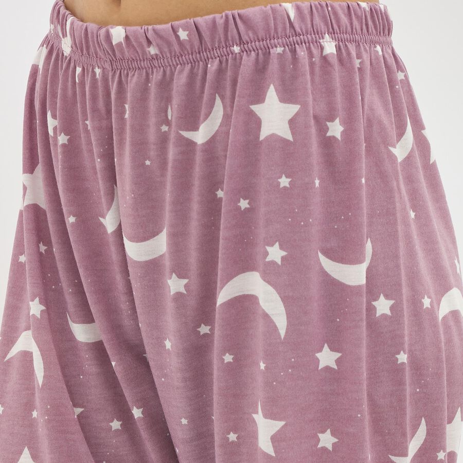 Women's Dusty Mauve Printed Relaxed Fit Full-Length Pyjama, Purple, large image number null