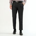 Men's Deep Charcoal Black Slim Fit Flat-Front Formal Trousers, Black, small image number null
