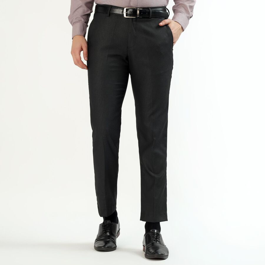 Men's Deep Charcoal Black Slim Fit Flat-Front Formal Trousers, Black, large image number null
