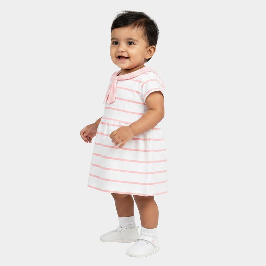 Infants' Pink Striped Fit and Flare Frock, गुलाबी, large