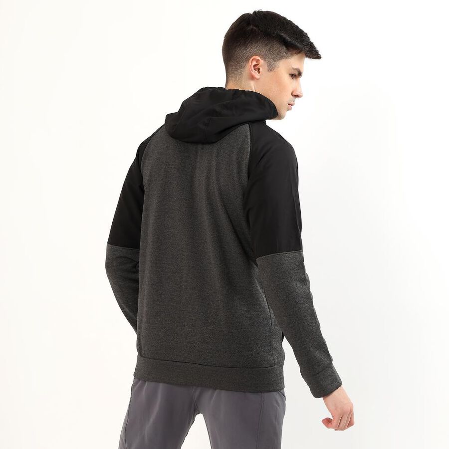 Men's Dark Charcoal Grey and Black Hooded Neck Athletic Fit Sweatshirt, मिश्रित मध्यम ग्रे, large image number null