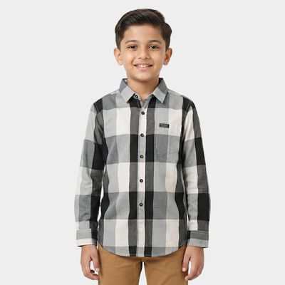 Boys' White Checked Regular Fit Casual Shirt