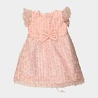 Girls' Pink Flared Floral Sequin Bow Frock, हल्का गुलाबी, small