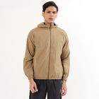 Men's Muted Beige Hooded Casual Jacket, Beige, small