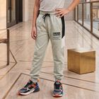 Boys Grey Jogger Fit Slogan Print Winter Pyjama, मिश्रित हल्का ग्रे, small