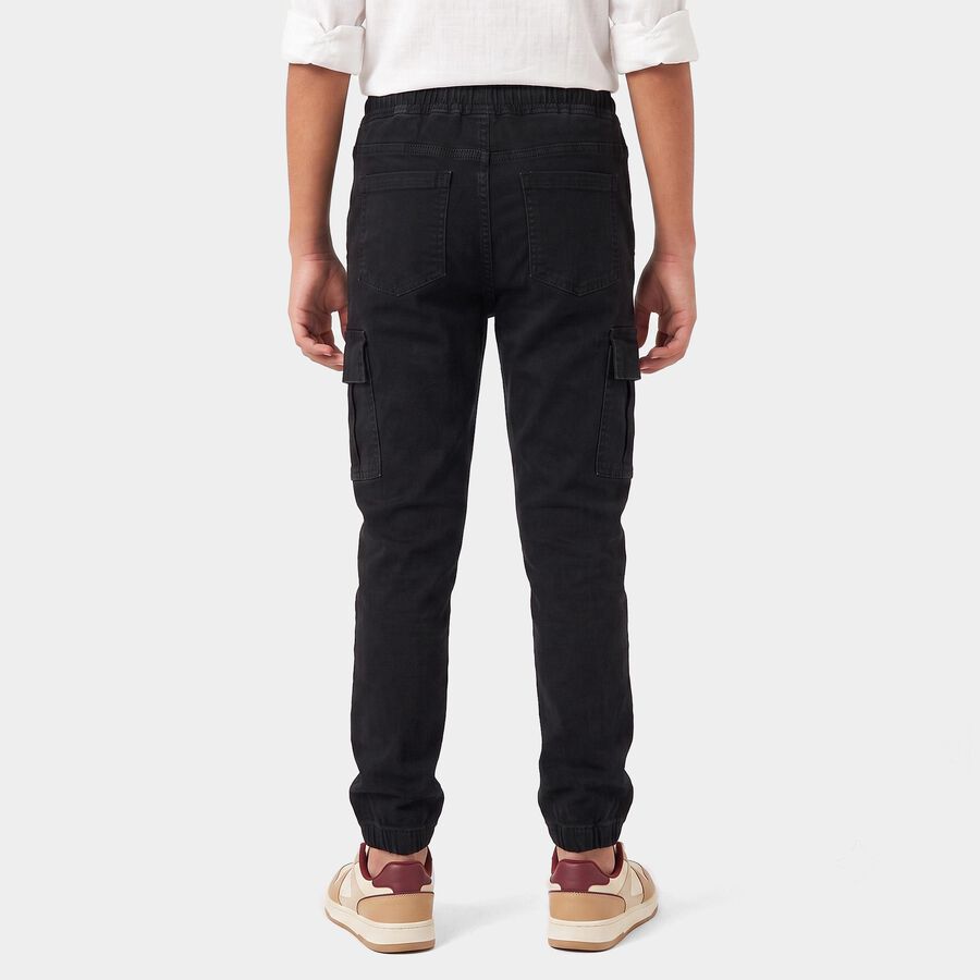 Boys Black Cargo Fit Utility Jeans, काला, large