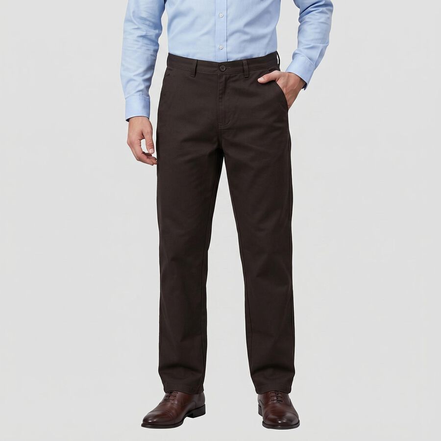 Men's Brown Slim Fit Chino Trousers, Brown, large