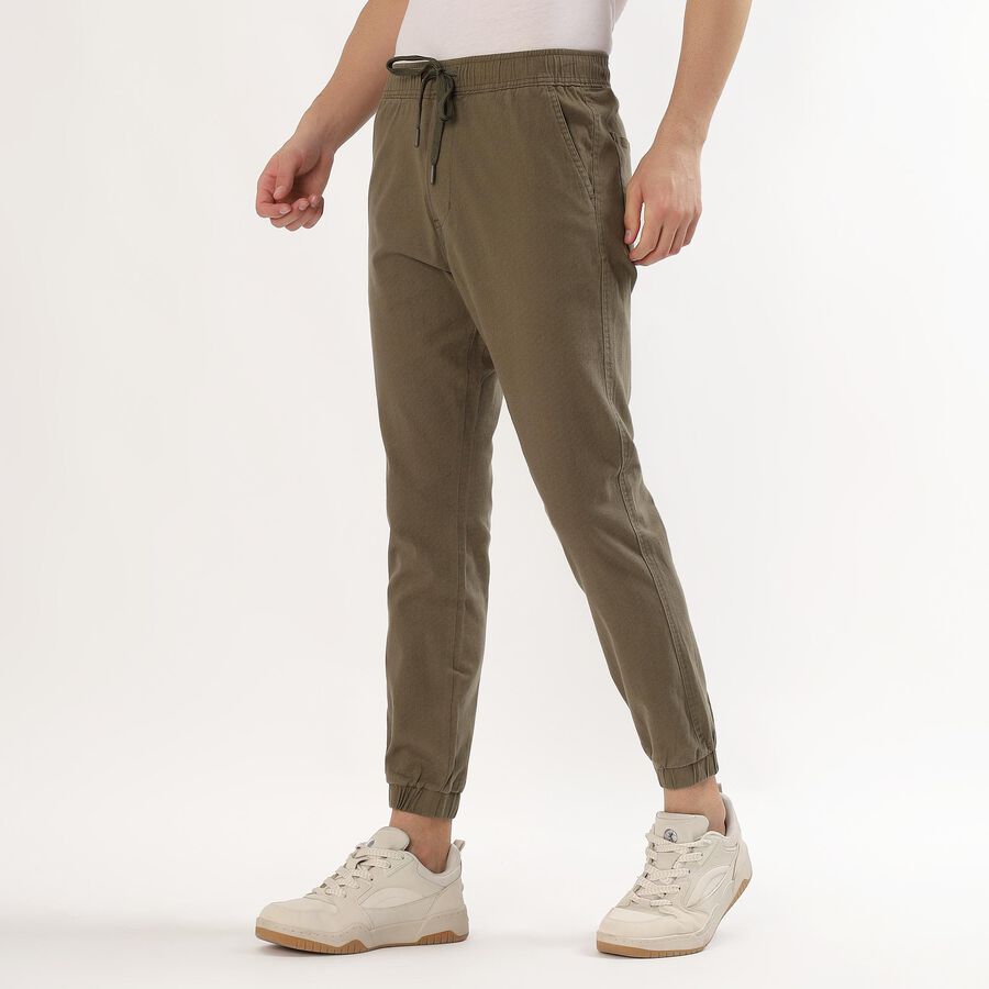 Men's Muted Olive Green Slim Fit Elastic Waist Casual Trousers, हल्का हरा, large image number null