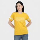 Women Yellow Round Neck Regular T-Shirt, पीला, small