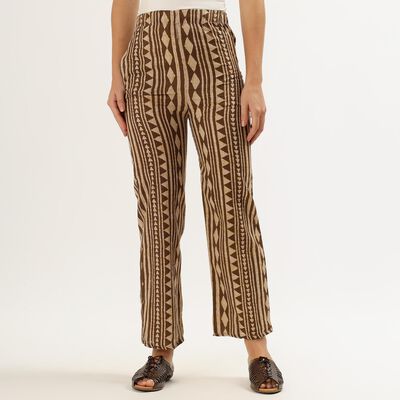 Women's Brown Regular Fit Geometric Pattern Palazzos