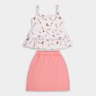 Girls' White Floral Printed Sleeveless Top and Pink Skirt Set, Coral, small image number null