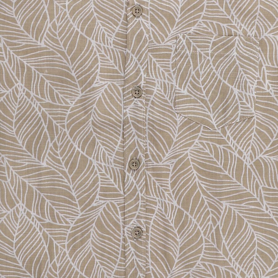 Boys' Beige Cotton Spread Collar Casual Shirt, Beige, large