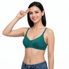 Women's Green 100% Cotton Regular Bralette Bra, गहरा हरा, small