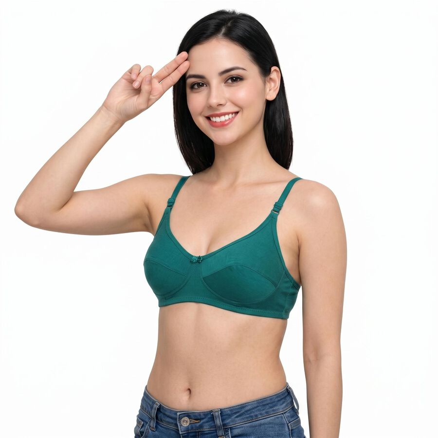 Women's Green 100% Cotton Regular Bralette Bra, गहरा हरा, large