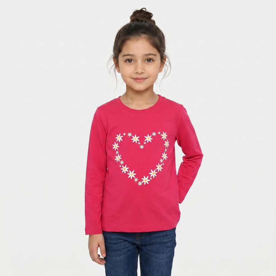 Girls Fuchsia Round Neck Regular Top, रानी (फ्यूशिया), large