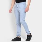Men's 100% Cotton Slim Fit Casual Trousers, हल्का नीला, small image number null