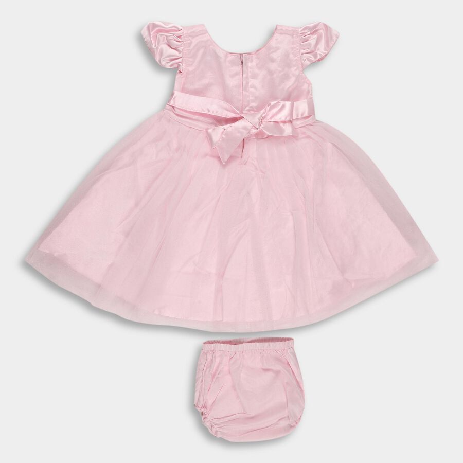 Infants' Soft Pink Layered Floral Party Frock with Headband, Light Pink, large image number null