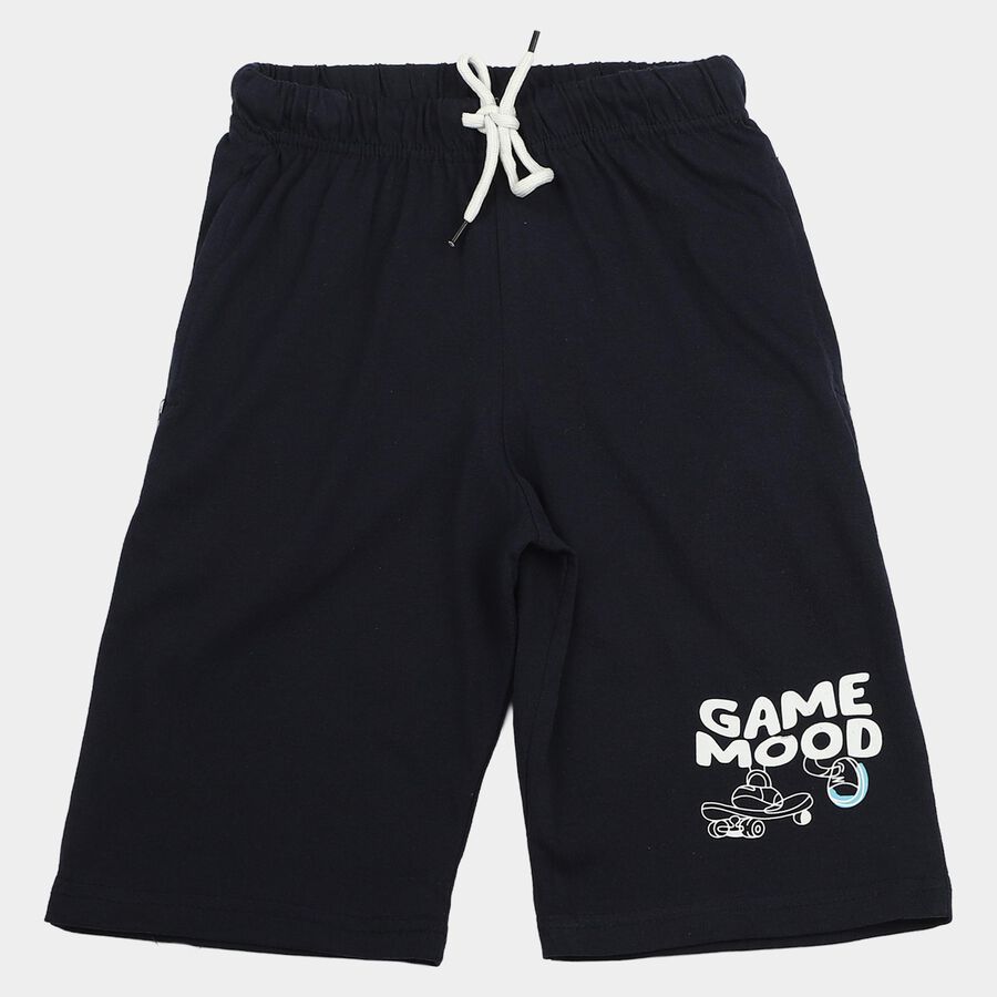 Boys' Navy Blue Regular Fit Graphic Print Jamaican Shorts, नेवी ब्लू, large
