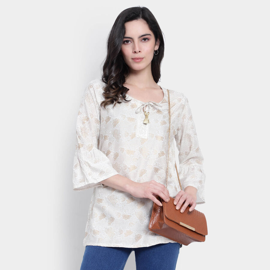 All Over Print 3/4th Sleeves Kurti, White, large image number null