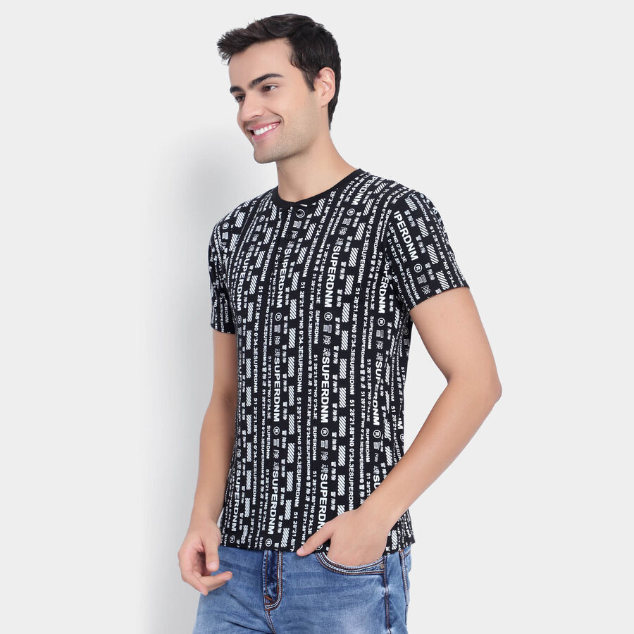 प्रिंटेड हेनली टी-शर्ट, काला, large image number null