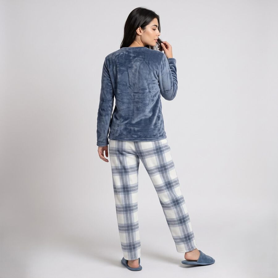 Women's Blue Straight Fit Checked Pyjama, Mid Blue, large