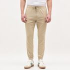 Men's Beige Slim Fit Elastic Waist Jogger Trousers, Beige, small