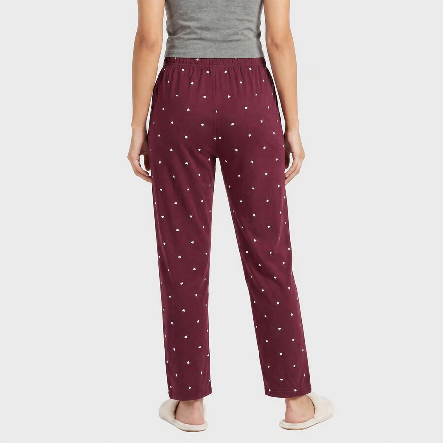 Women's Wine Straight Fit Heart Printed Pyjama, वाइन, large