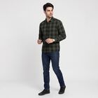 Men's Olive Green Cotton Long Sleeve Checked Shirt, Dark Green, small