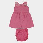 Infants' Pink Cotton Embroidered Collar Sleeveless Frock with Bloomers, Pink, small