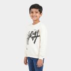 Boys' Off White Crew Neck Graphic Print Sweatshirt, Off White, small